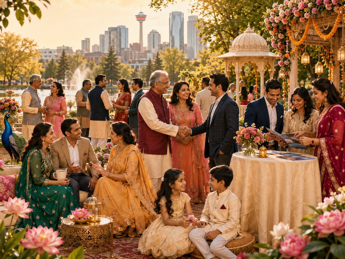Aggarwal community members networking at a Calgary cultural gathering